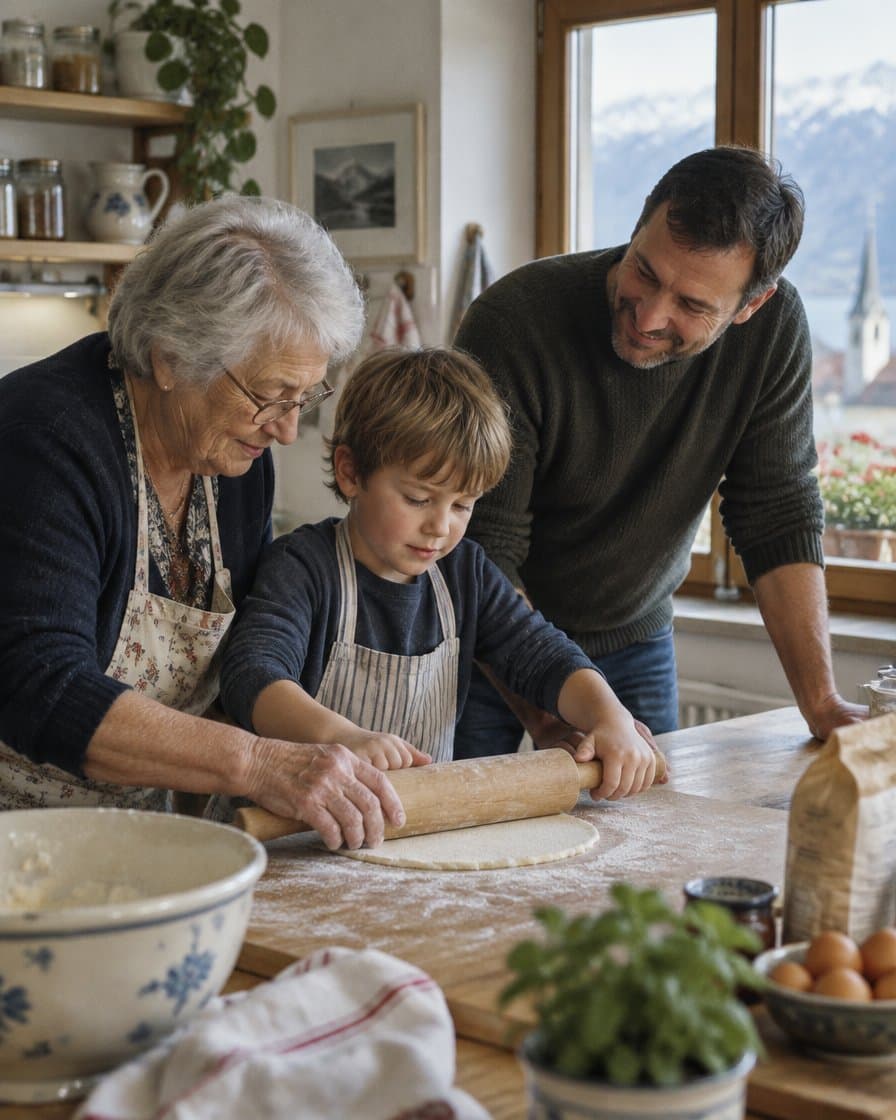 Une famille réunie au bord du lac