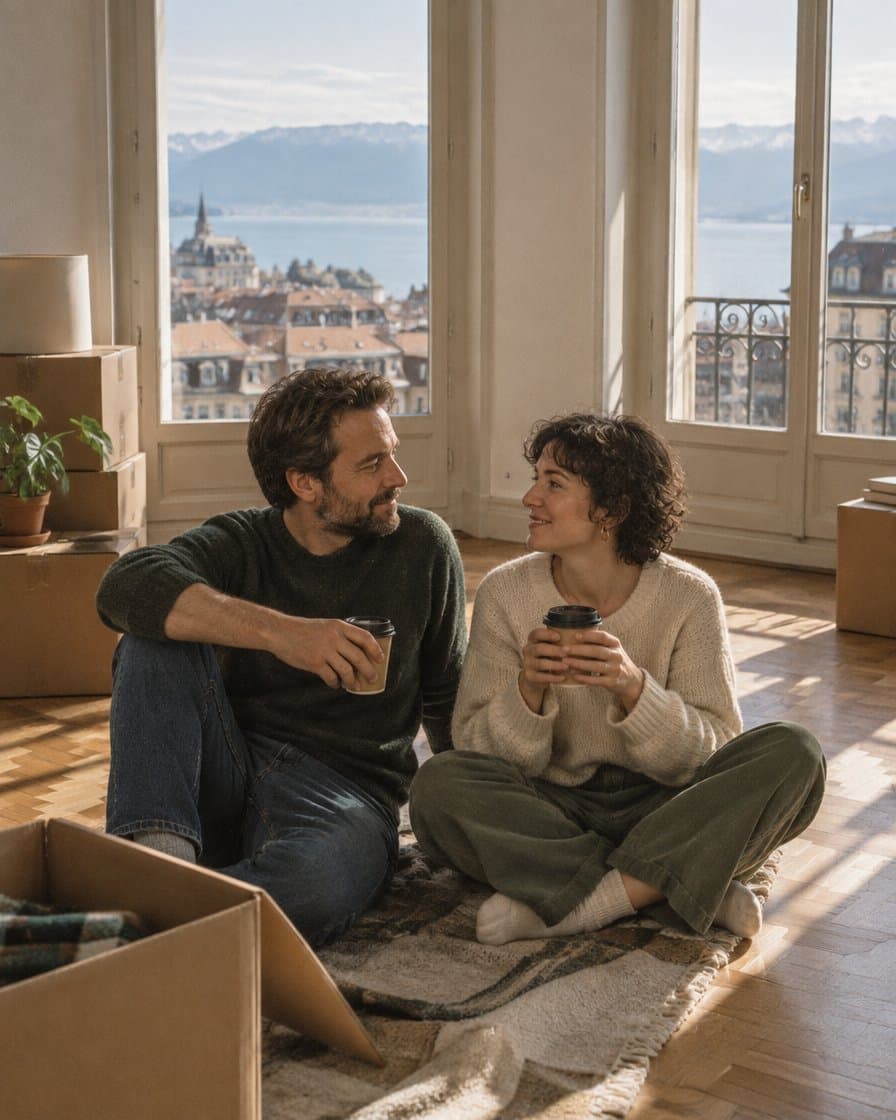 Un couple devant la porte de leur futur logement